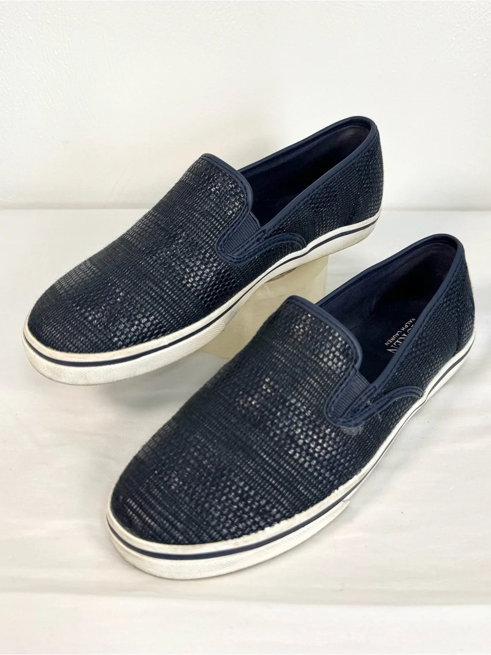 Lauren Ralph Lauren Janis Slip On Loafer Shoes Womens 8 Navy Blue Coastal Preppy